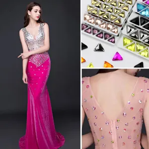 Strass triangulari con retro piatto da cucire di alta qualità, accessori per abbigliamento e abito.