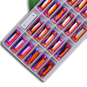 Flatback double-hole crystal rhinestones with vibrant AB color finish for DIY sewing.