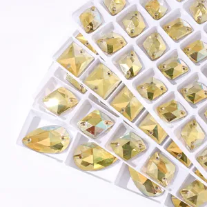 Gouden kristalglas strass steentjes, mooie platte naai steentjes voor DIY kleding accessoires.