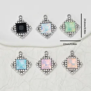 DIY vierkante strass legering hanger sieraden accessoires kleurrijke kristal charms set