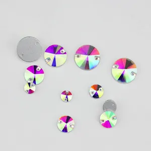 Strass de vidrio redondos color AB con dos agujeros botones de cristal planos DIY brillantes
