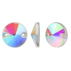 Piedras de costura de vidrio redondas doble agujero color AB accesorios para manualidades.