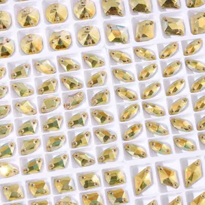 Gouden kristal strass stenen om te naaien glasstenen voor kleding accessoires hoofdweergave