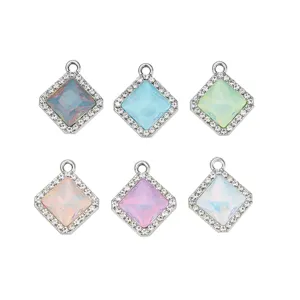 Set van 6 vierkante strass hanger bedels kleurrijke kristal DIY sieraden accessoires