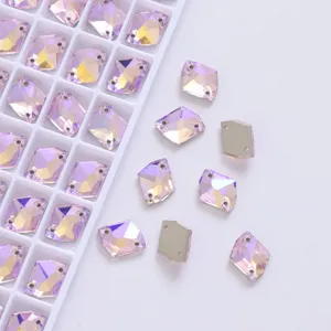 K9 glass sew-on rhinestones with two holes, fancy shape light purple AB crystal flatback.