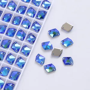 Blue fancy shape flatback 2-hole glass crystal rhinestone for DIY apparel decor details.