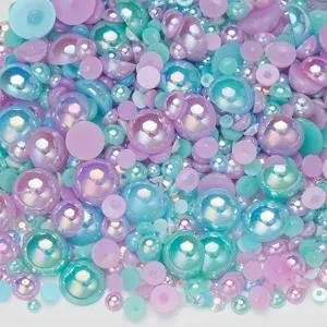 Mixed flatback pearls and rhinestones AB color half round beads for DIY nail art phone cases