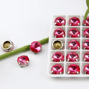 12mm rosa Kristall Strass Steine mit silberner Krallenfassung fuer DIY Schmuck Taschen.