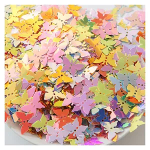 Close-up detail shot of colorful iridescent butterfly sequins, perfect for DIY crafts and nail art.
