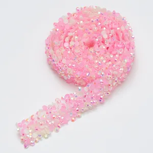 Pink resin rhinestone trim crystal ribbon self adhesive DIY garment accessory sparkly crystal roll