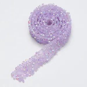 Purple resin rhinestone trim ribbon for clothing crafts DIY decoration sparkling details.