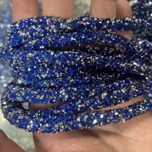 Tubo di strass in resina blu da 6 mm corda flessibile cava accessorio fai da te