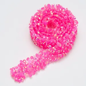 Hot pink resin rhinestone trim roll self adhesive crystal ribbon for DIY clothing bags shoes