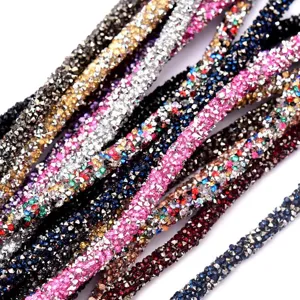 Tubo in Strass di Resina Corda Cava Accessori per Artigianato DIY Corda di Finitura in Cristal AB Lucente per Abbigliamento e Creazione di Gioielli