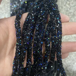 Tubo in strass resina 6mm cordino rotondo cavo colorato AB accessori fai da te per cucito.