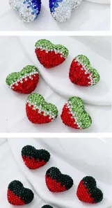 Gradient heart polymer clay rhinestone beads, sparkling DIY handmade jewelry accessories.