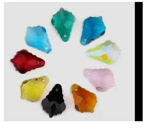 Colorful crystal glass leaf pendants, single hole DIY baroque earring jewelry accessories.
