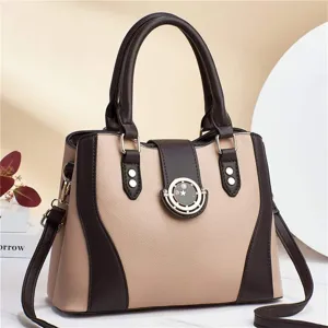 Stylish women handbag two-tone shoulder crossbody bag daily commute chic PU leather tote bag
