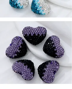 Gradient heart rhinestone DIY jewelry accessories, sparkling crystal beads for handmade crafts.