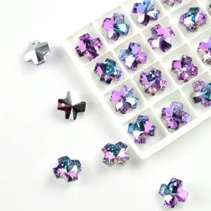 Pendentifs croix en verre cristal facetté violet bleu iridescent bijoux boucles d'oreilles