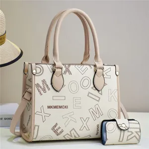 Beige tote bag stylish large capacity shoulder handbag with matching card holder for women