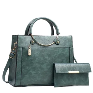 Damen Retro dunkelgrüne Handtasche Set, elegante Henkeltasche und Umhängetasche stilvoll.