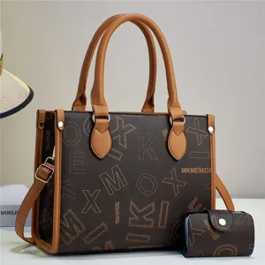 Stylish large capacity monogram tote bag with matching card holder for women daily use.