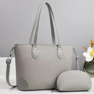 Grijze shopper tas set met portemonnee, stijlvolle schoudertas en crossbody tas.