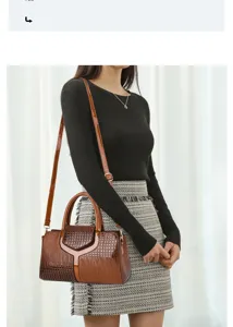 Vrouwen bruin krokodillenpatroon lakleer handtas stijlvolle forens schouder crossbody tas