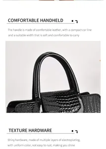 Krokodillenpatroon dames handtas detail met comfortabele lederen handgreep en hardware.