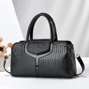 Vrouwen Mode Boston Handtas Grote Capaciteit Leer Krokodillenpatroon Handvat Tas Retro Casual Schoudertas