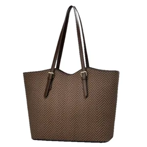 Elegante bruine visgraat shopper tas voor vrouwen, grote schoudertas voor dagelijks gebruik.
