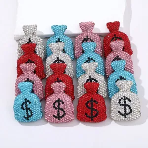 Rhinestone money bag charms DIY beaded pendants sparkling crystal dollar sign craft accessories