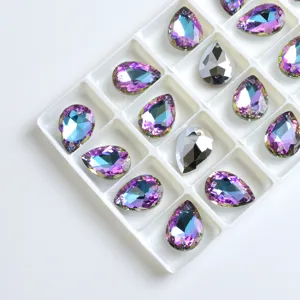 Teardrop shaped crystal rhinestones double hole glass gems DIY craft jewelry accessories