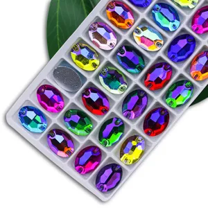 Oval Sew On Glass Rhinestones Dual Hole Crystal Rhinestone Applique For DIY Garment Clothes Crafts Jewelry Making