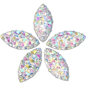Marquise resin rhinestones with two holes, AB iridescent starry crystal flatback for DIY craft.