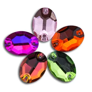 Oval sew-on rhinestones flatback 2-hole glass crystal stones for DIY garment decoration.