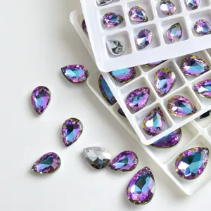 Teardrop crystal rhinestones dual-hole glass beads for DIY jewelry making and crafts accessories.