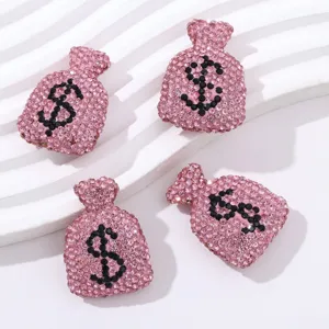 Pink rhinestone money bag charm DIY beaded handmade 3D pendant accessory for jewelry making.