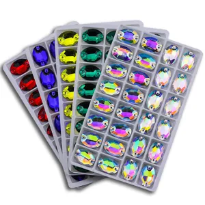 Sew on oval rhinestones flatback glass crystals with double holes for DIY crafts and garments.