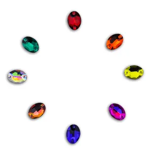 Sew on oval crystal rhinestones flatback double hole glass for DIY garment decoration.