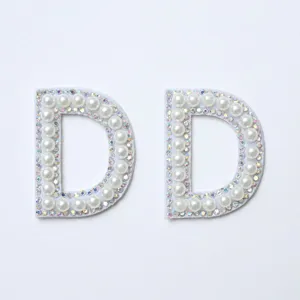 Pearl rhinestone letter D patch for clothing hats bags shoes DIY decorative alphabet patch.
