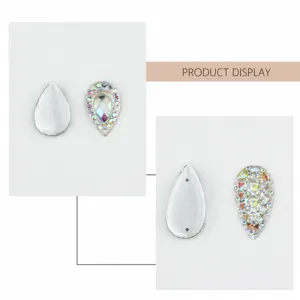 Flatback teardrop resin rhinestones with and without holes for DIY crafts and apparel decor.