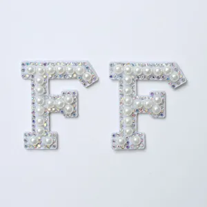 Pearl Rhinestone Letter F Patch DIY Clothing Accessories For Hat Bag Shoe Decor