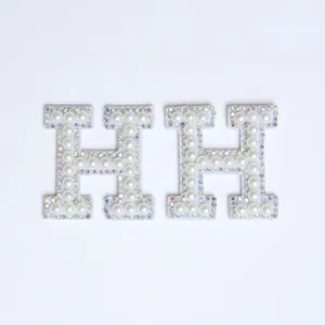 Rhinestone pearl letter H patch DIY alphabet sticker for clothing hat bag accessories