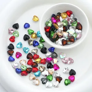 Colorful heart crystal rhinestones glass gems silver back DIY craft accessories 100pcs