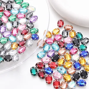 Ovale Vetro Strass Artiglio Bottoni DIY Abito da Sposa Indumento Accessori da Cucito Pietra di Cristallo Multicolore Parti Artigianali
