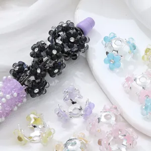 Handmade DIY alloy flower bead caps with rhinestones, perfect for jewelry making and crafts.