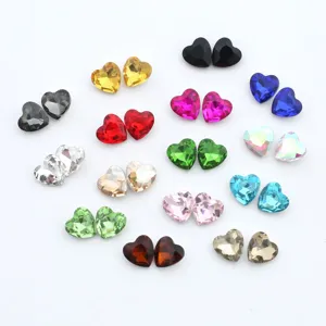 Colorful heart-shaped crystal glass rhinestones with silver backing for DIY craft accessories.