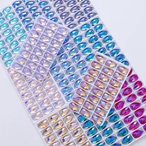 K9 glass teardrop sew-on rhinestones with dual holes for DIY clothing and accessories decor.